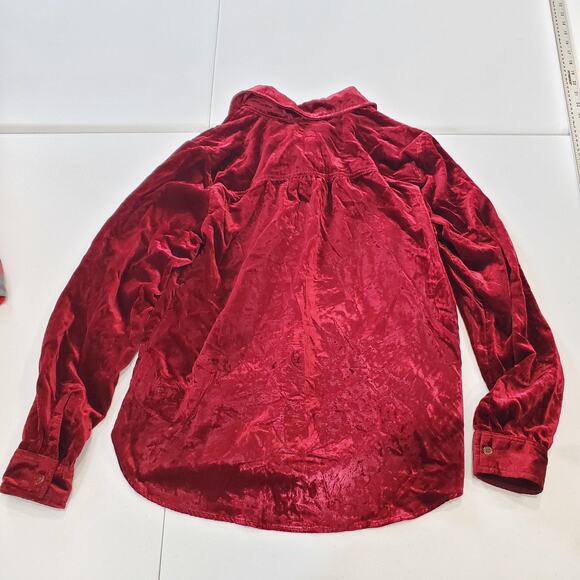 Anthropologie Shirt Womens Small Red Velvet Button Front Collared Long Sleeve - Picture 2 of 8